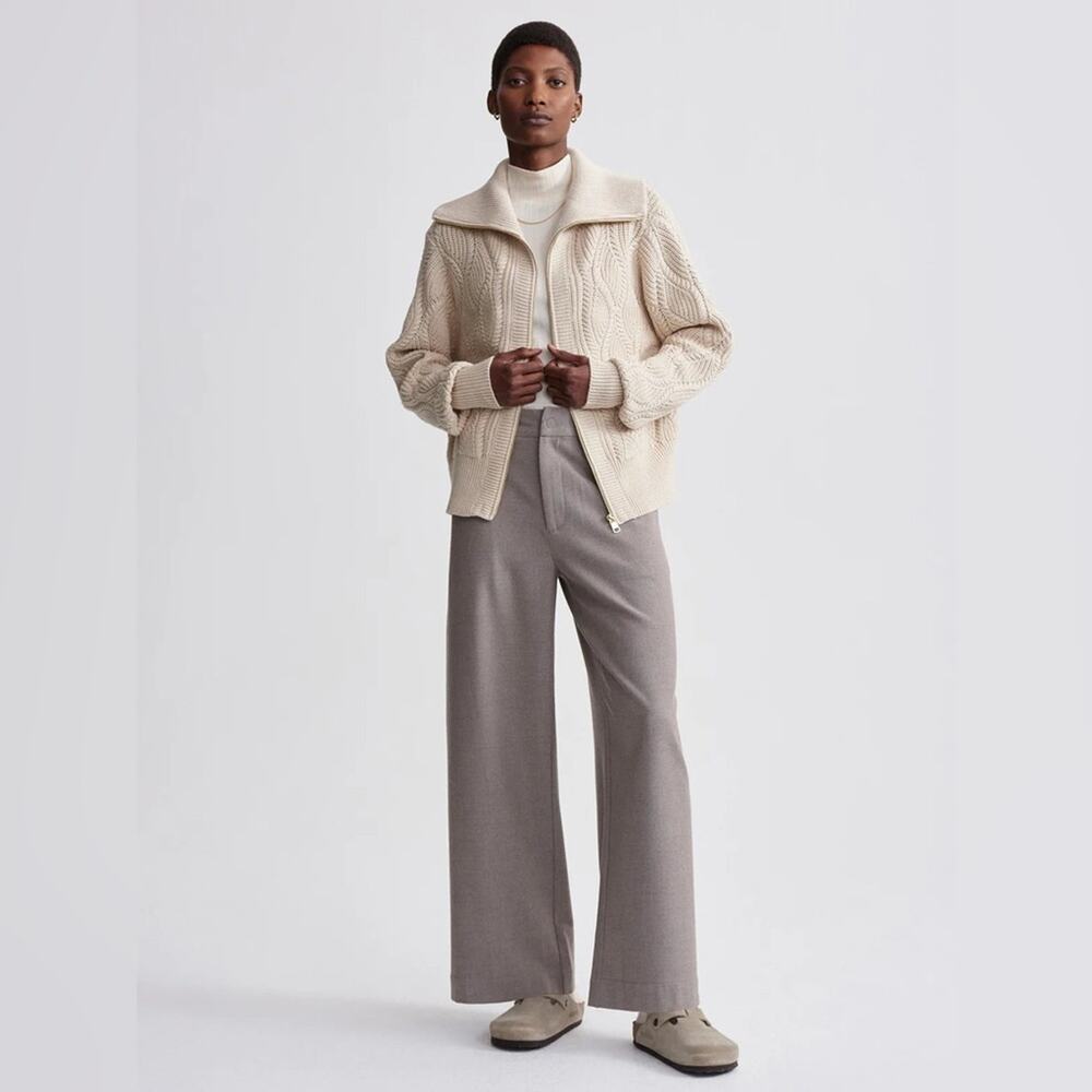 Varley Cream Cable-Knit Zip Front Sweater Jacket